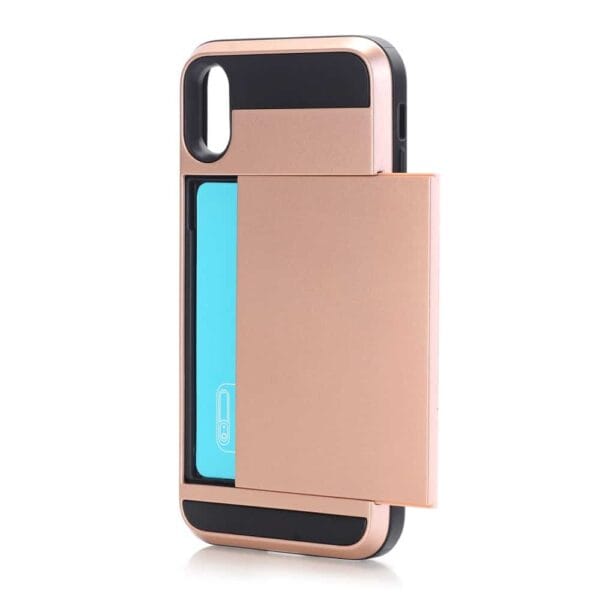 Iphone X – Plastik Og Gummi Hybrid Cover Med Kreditkort Holdere – Rosaguld