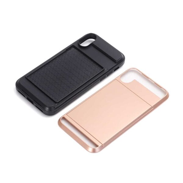 Iphone X – Plastik Og Gummi Hybrid Cover Med Kreditkort Holdere – Rosaguld