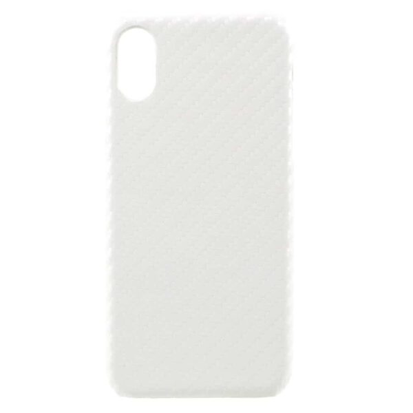 Iphone X – Plastik Hard Cover Med Overtrukket Kunstlæder – Kulfiber Textil / Hvid
