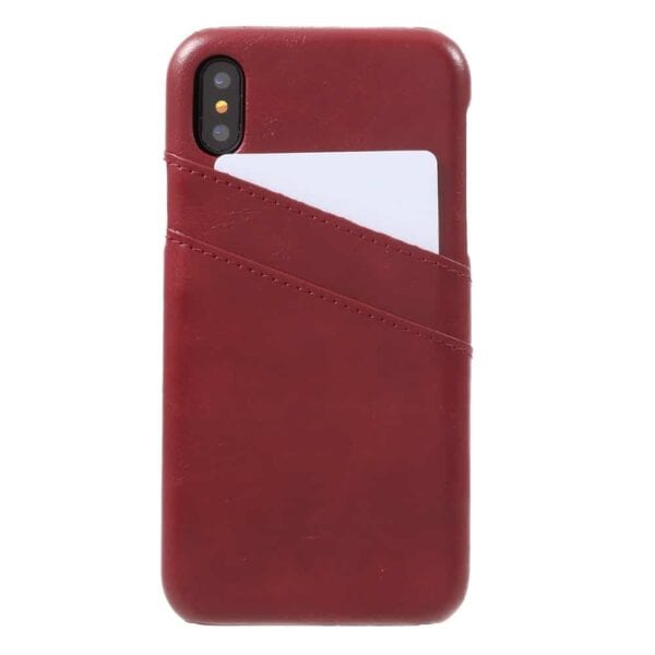 Iphone X – Plastik Hard Cover Med Overtrukket Kunstlæder Med Kreditkort Holdere – Rød