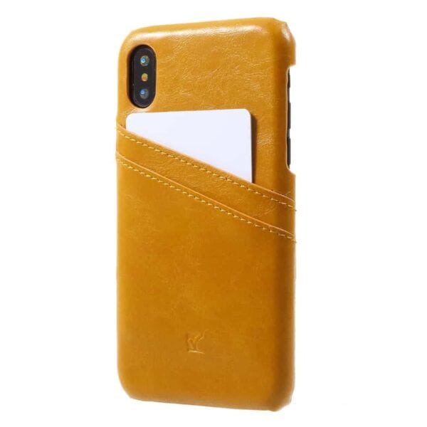 Iphone X – Plastik Hard Cover Med Overtrukket Kunstlæder Med Kreditkort Holdere – Brun