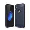 Iphone X – Blødt Gummi Cover Med Børstet Kulfiber Textil Look – Mørkeblå
