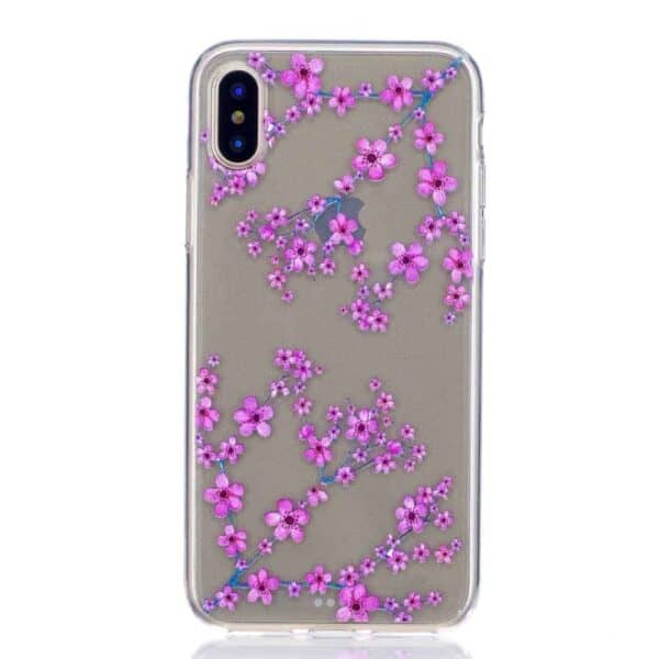 Iphone X – Blødt Gummi Cover Transparent Med Præget Mønster – Drømmeblomst