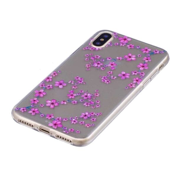 Iphone X – Blødt Gummi Cover Transparent Med Præget Mønster – Drømmeblomst