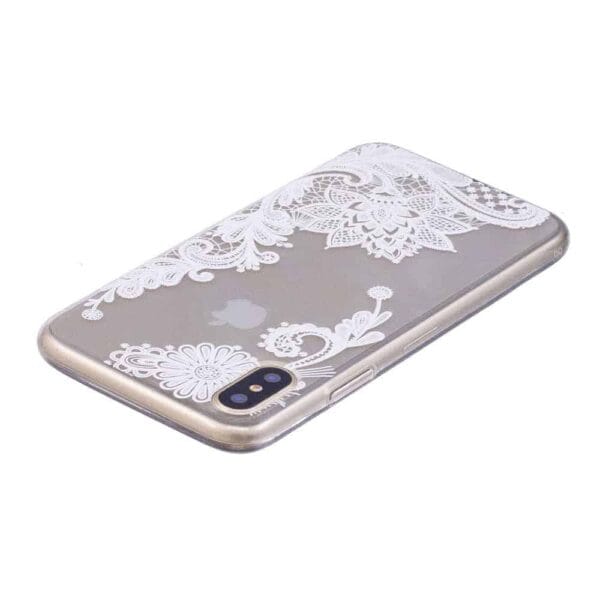 Iphone X – Blødt Gummi Cover Transparent Med Præget Mønster – Blomster Mønster