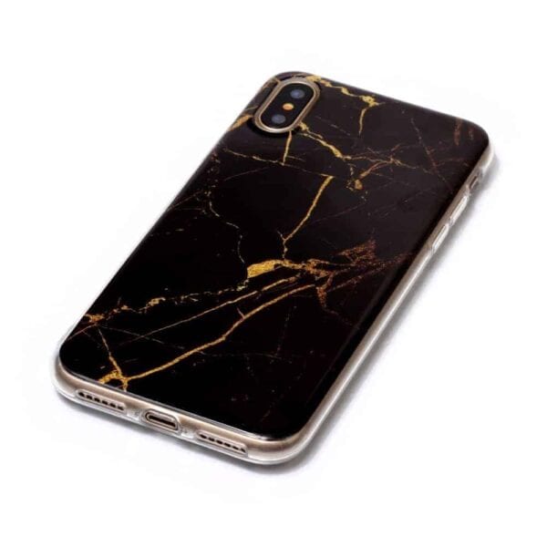 Iphone X – Gummi Cover Med Marmor Mønster – Sort / Guld