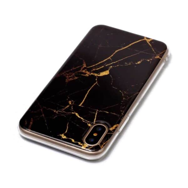 Iphone X – Gummi Cover Med Marmor Mønster – Sort / Guld