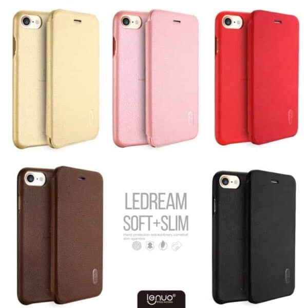 Iphone 7 – Lenuo Ledream Tyndt Pu Læder Flip Cover – Red