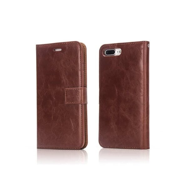 Iphone 8 Plus – Indre Gummi Cover Og Kunstlæder Etui 2-i-1 – Brun