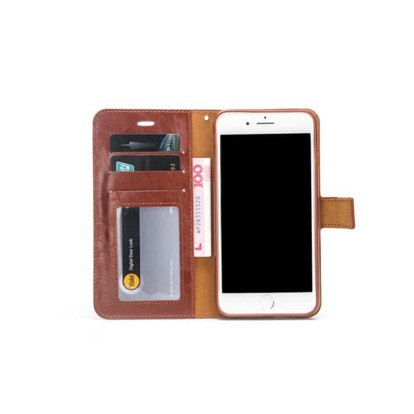 Iphone 8 Plus – Indre Gummi Cover Og Kunstlæder Etui 2-i-1 – Brun