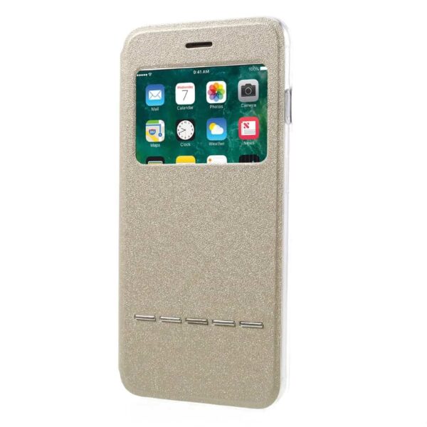 Iphone 8 Plus – Kunstlæder Etui Med Stå-funktion Og Vindue – Guldfarve