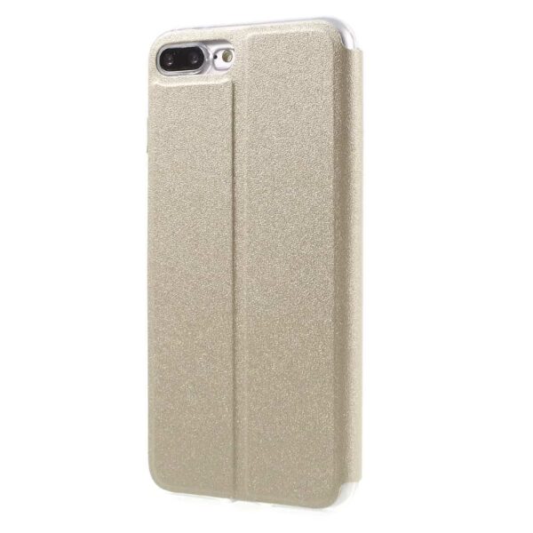Iphone 8 Plus – Kunstlæder Etui Med Stå-funktion Og Vindue – Guldfarve