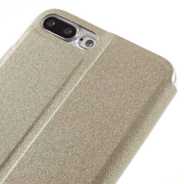 Iphone 8 Plus – Kunstlæder Etui Med Stå-funktion Og Vindue – Guldfarve