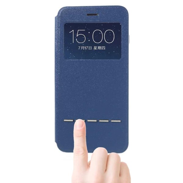 Iphone 8 Plus – Kunstlæder Etui Med Stå-funktion Og Vindue – Blå