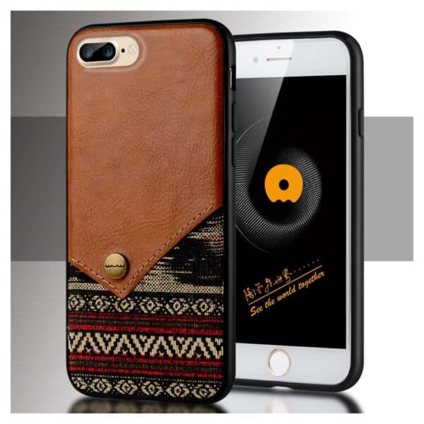 Iphone 8 Plus – Gummi Cover Med Overtrukket Kunstlæder Med Boheme Stil – Brun