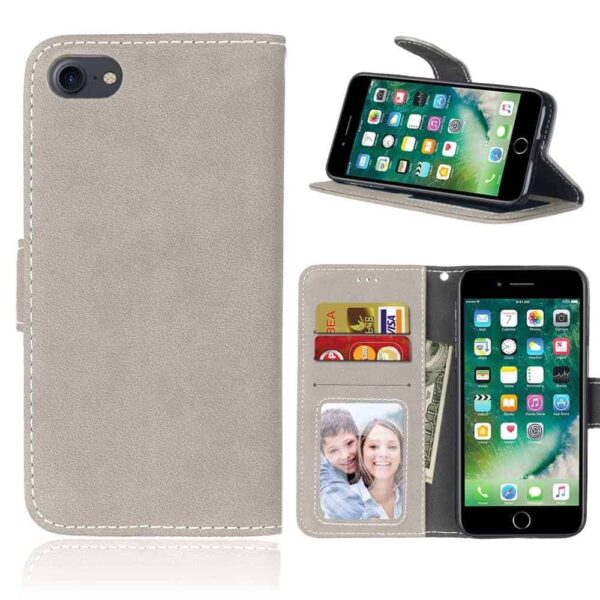 Iphone 8 – Kunstlæder Etui Pung Med Ældre Mat Design – Beige