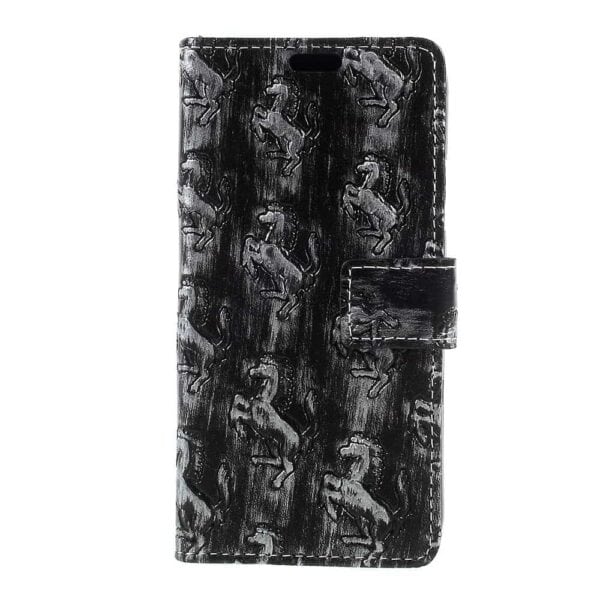 Iphone X – Kunstlæder Etui Pung Med Præget Metal Stil – Grå / Heste