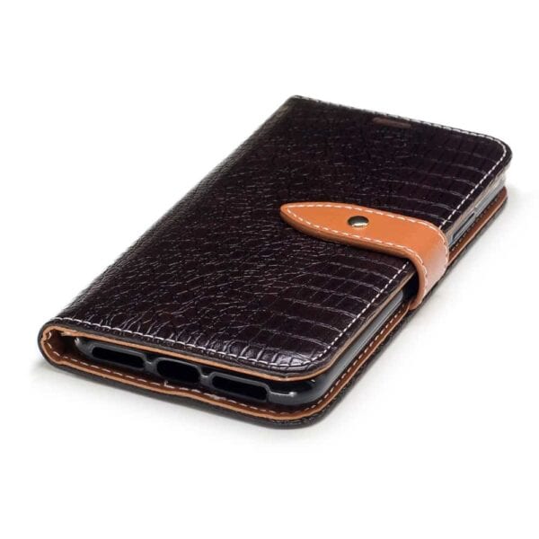 Iphone X – Kunstlæder Cover Med Krokodille Textil – Brun