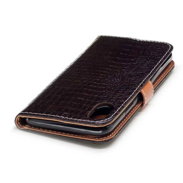 Iphone X – Kunstlæder Cover Med Krokodille Textil – Brun