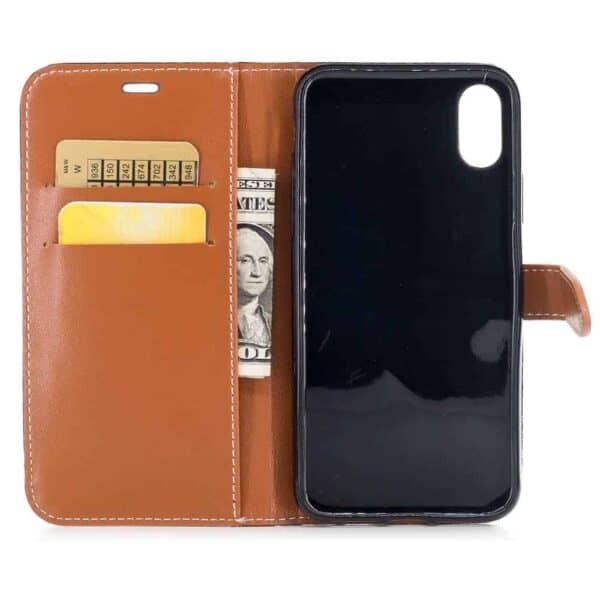 Iphone X – Kunstlæder Cover Med Krokodille Textil – Brun