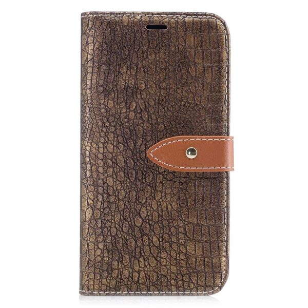 Iphone X – Kunstlæder Cover Med Krokodille Textil – Kaffefarve