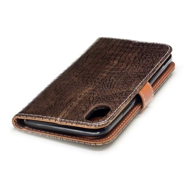 Iphone X – Kunstlæder Cover Med Krokodille Textil – Kaffefarve