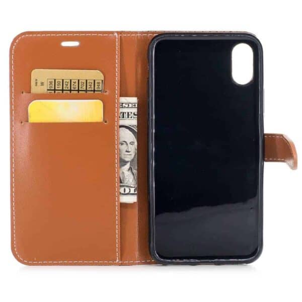 Iphone X – Kunstlæder Cover Med Krokodille Textil – Kaffefarve