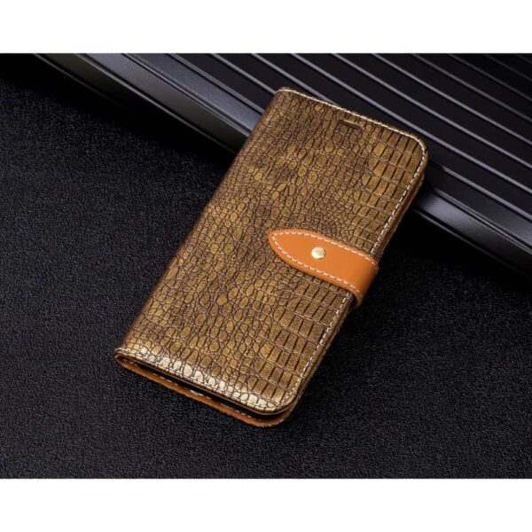 Iphone X – Kunstlæder Cover Med Krokodille Textil – Kaffefarve