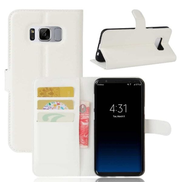 Galaxy S8 Plus – Litchi Skin Pu Læder Stand Etui – Hvid