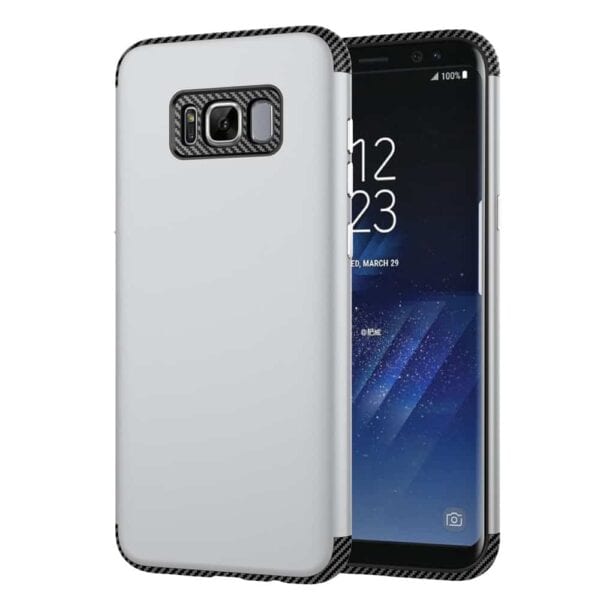 Galaxy S8 Plus – Kulfiber Tekstur Mat Plastik Og Tpu Hybrid Cover – Sølv