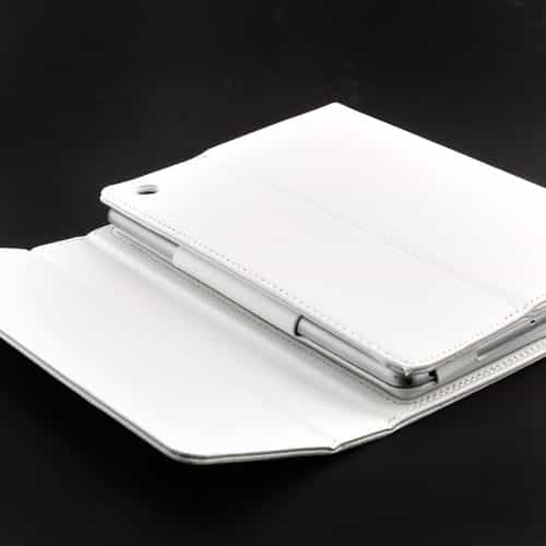 a white tablet case with a phone in it