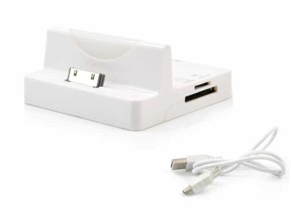 Iphone 4/4s - Docking Station Med Card-reader - Hvid