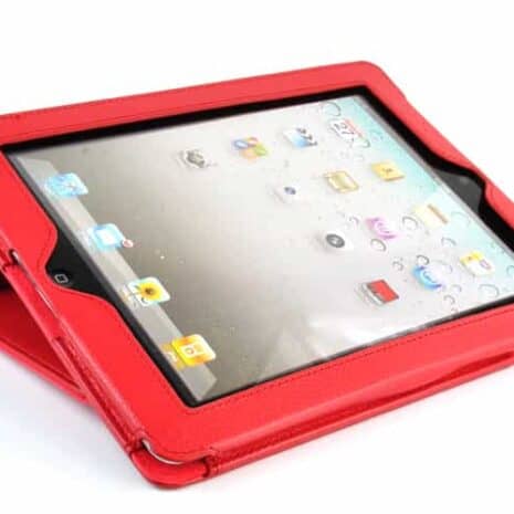 a red tablet case with a white background