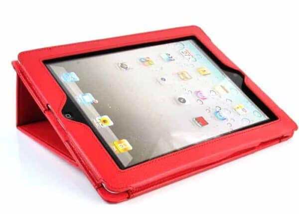 a red tablet case with a white background