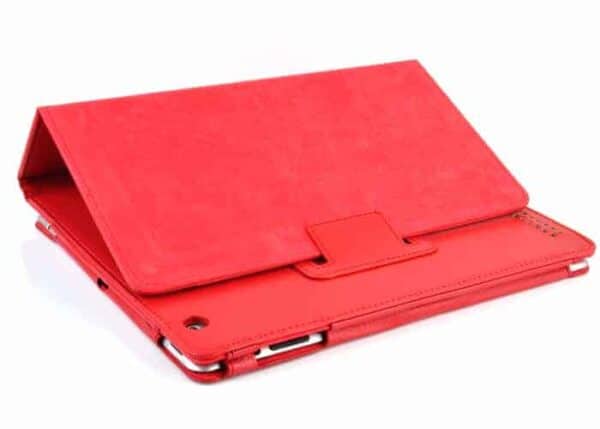 a red tablet case with a white background