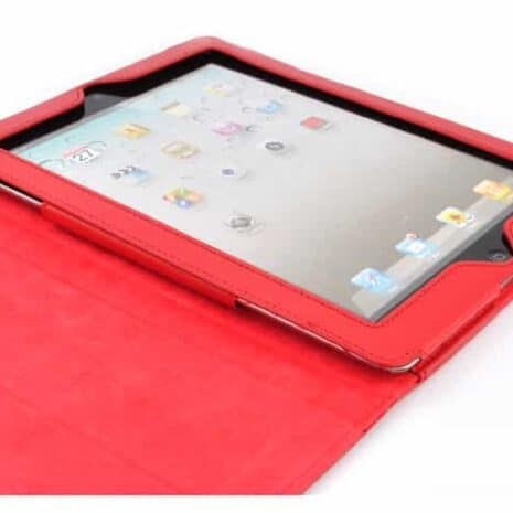 a red tablet case with a red strap