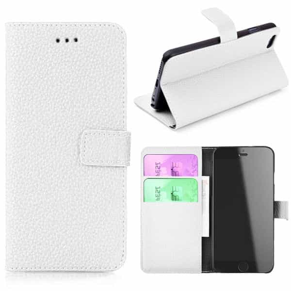 Iphone 6/6s - Litchi Magnetisk Flip Pu  Læder Cover Med Kort Slots - Hvid