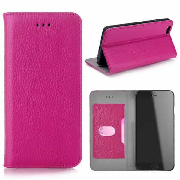 Iphone 6/6s - Elegant Litchi Præget Magnetisk Etui Med Kort Slots - Magenta