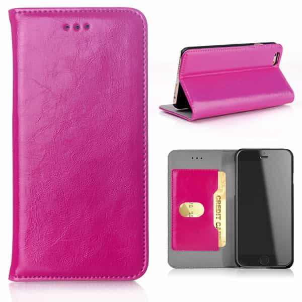 Iphone 6/6s - Elegant Pu Læder Etui Med Kort Slots Og Med Skind Mønster - Magenta