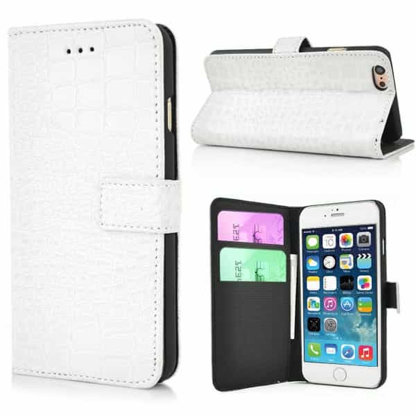 Iphone 6/6s - Krokodille Look Pu Læder Cover Med Kort Slots - Hvid