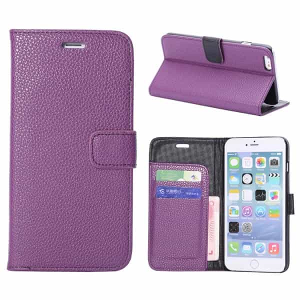 Iphone 6/6s  Plus - Litchi Flip Læder Cover Med Kort Slots - Lilla