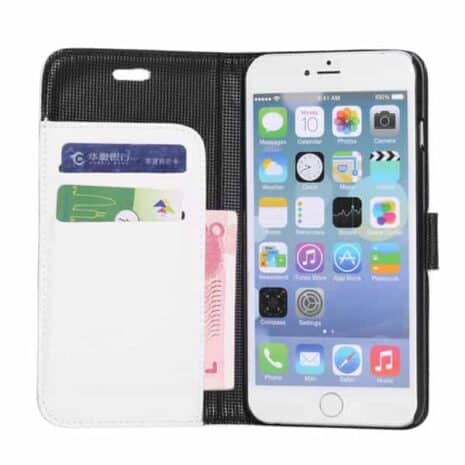 Iphone 6/6s  Plus - Litchi Flip Læder Cover Med Kort Slots - Hvid