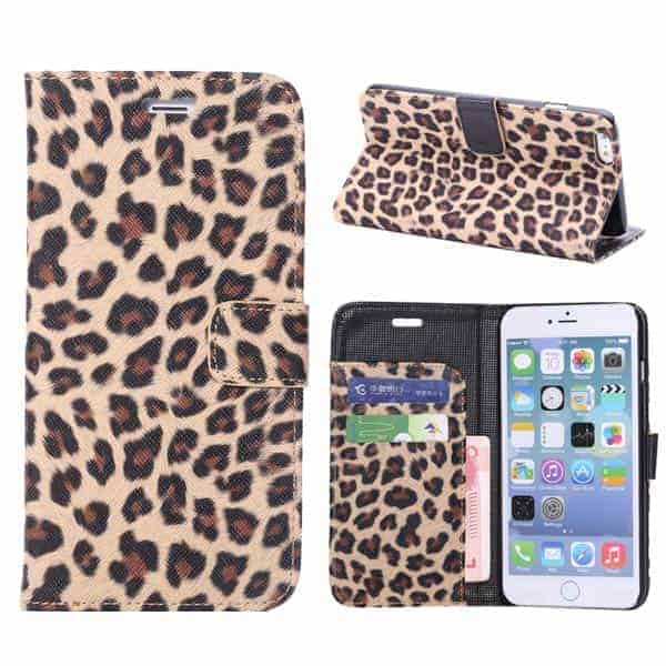 Iphone 6/6s  Plus - Leopard Mønster Pu Læder Cover Med Kort Slots - Mørkebrun