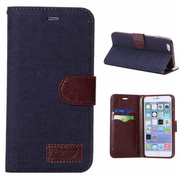 Iphone 6/6s  Plus - Klassisk Denim Læder Flip Cover Med Kort Slots - Mørkeblå