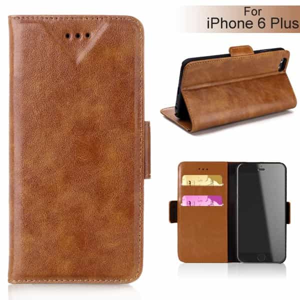 Iphone 6/6s  Plus - Elegant Pu Læder Etui Med Kort Slots Og Med Skind Mønster - Brun