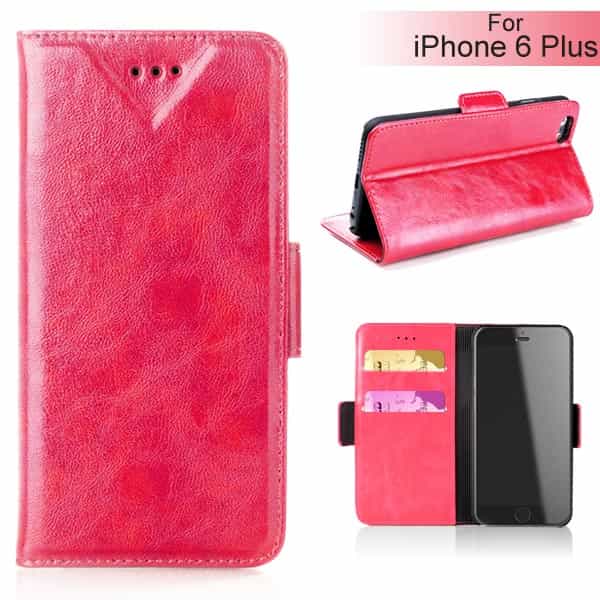 Iphone 6/6s  Plus - Elegant Pu Læder Etui Med Kort Slots Og Med Skind Mønster - Magenta