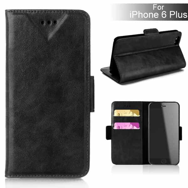 Iphone 6/6s  Plus - Elegant Pu Læder Etui Med Kort Slots Og Med Skind Mønster - Sort