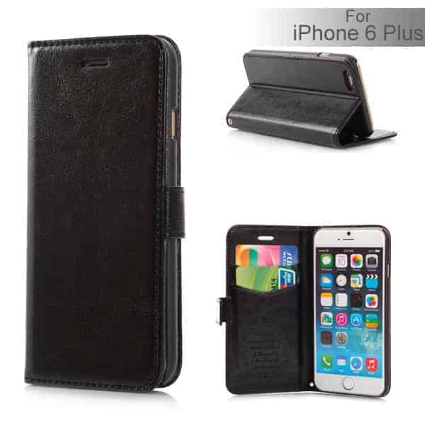 Iphone 6/6s  Plus - Luksus Flip Pu Læder Cover Med Kort Slots - Sort