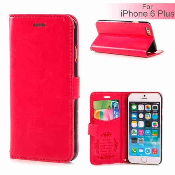 Iphone 6/6s  Plus - Luksus Flip Pu Læder Cover Med Kort Slots - Magenta