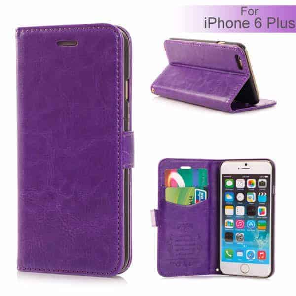 Iphone 6/6s  Plus - Luksus Flip Pu Læder Cover Med Kort Slots - Lilla